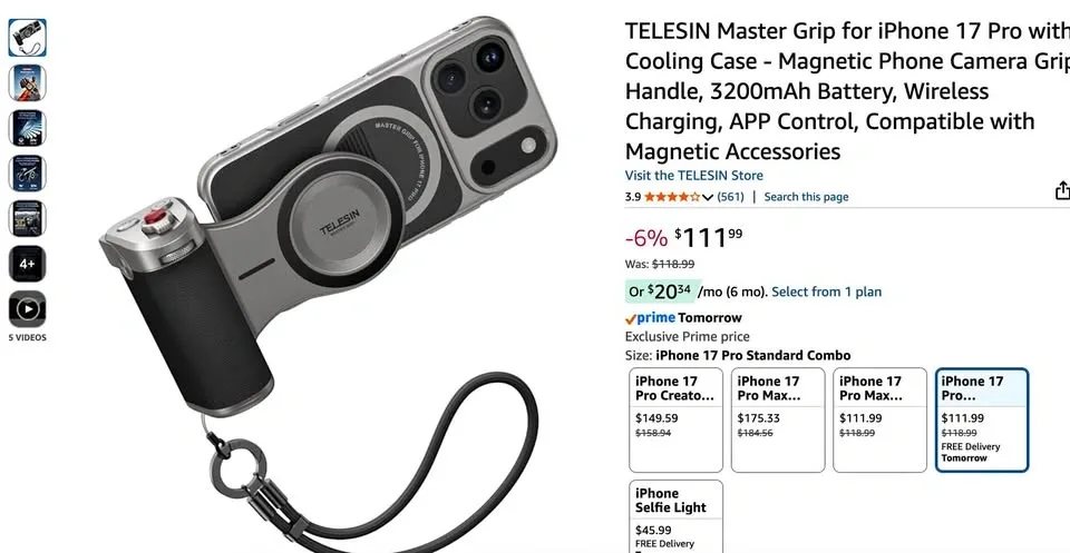 TELESIN Master Grip for iPhone 17 Pro Cooling Case
