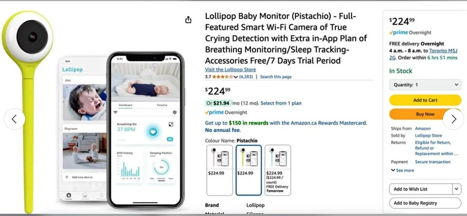 Lollipop Baby Monitor with True Crying Detection