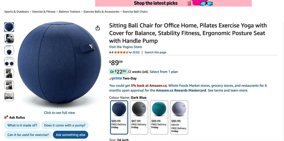 Yogivo Sitting Ball Chair for Office Home, Pilates Exercise