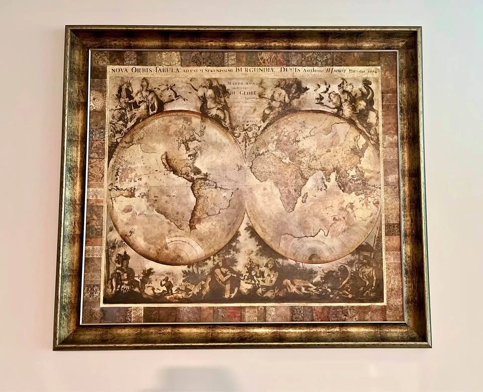 Large Framed World Map Art — 51x44”