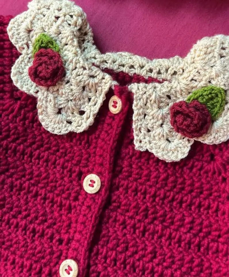 Handmade crochet baby girl sweater and bonnet image indicator(3)
