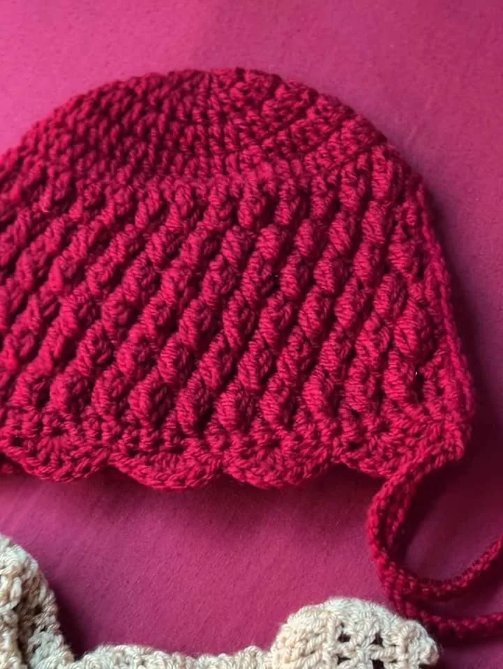 Handmade crochet baby girl sweater and bonnet image indicator(4)