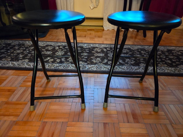 Pair of Stools - Black Padded Seats - Portable