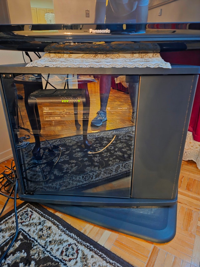Swivel TV Stand / Media Console - Glass Door - Black - photo 3