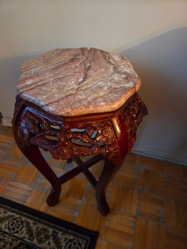 Carved Rosewood Marble-Top Plant Stand / Side Table - Asian - photo 2