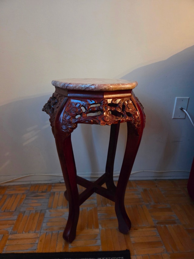 Carved Rosewood Marble-Top Plant Stand / Side Table - Asian - photo 3