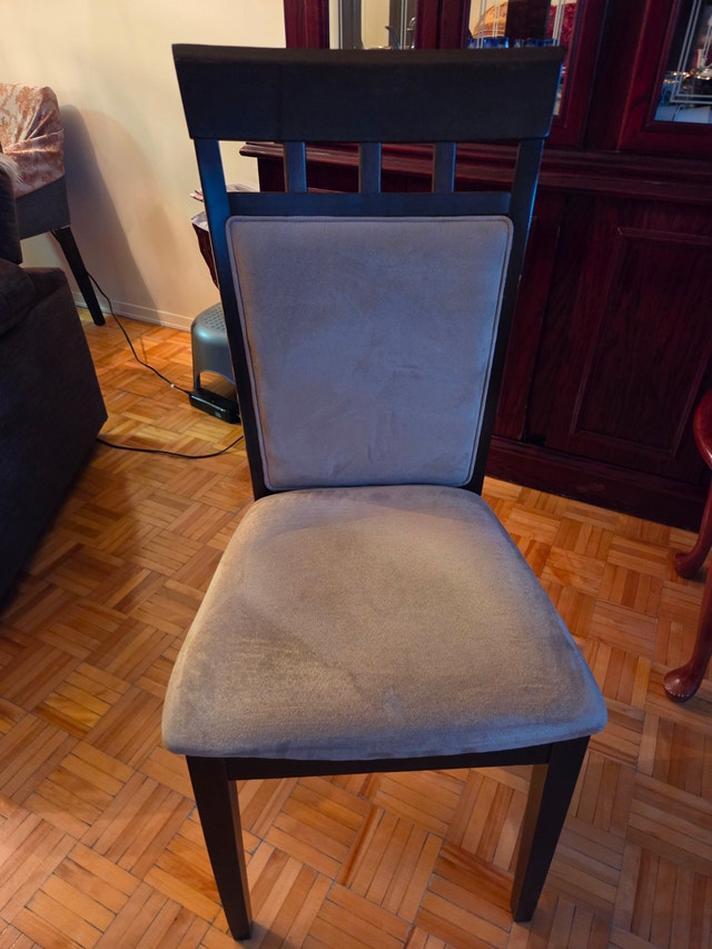 Set of 2 Dining Chairs - Dark Wood + Beige/Tan Upholstered