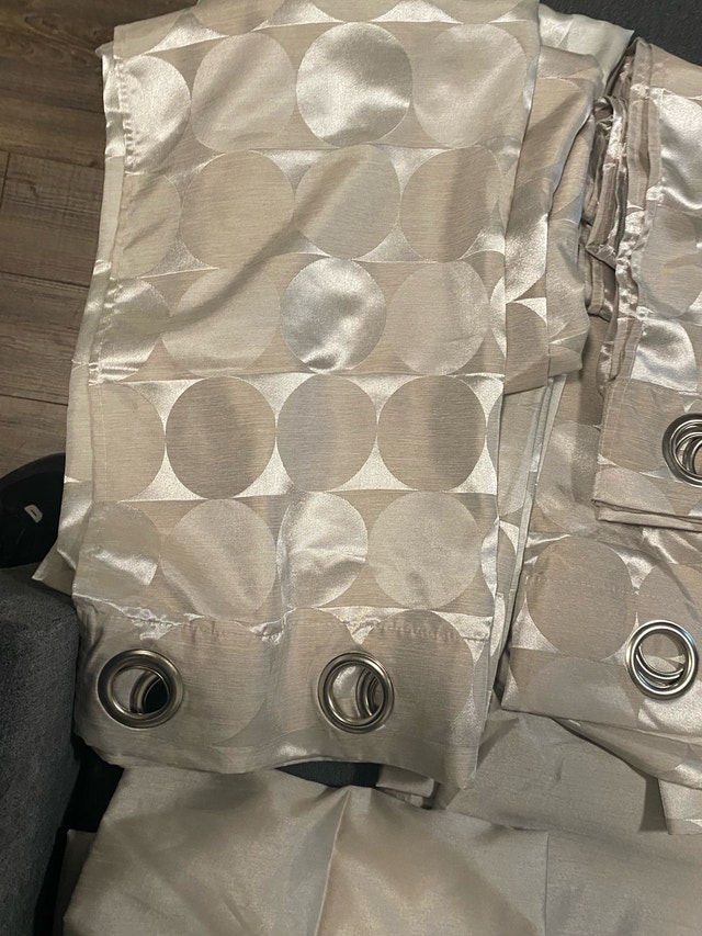 3 Sets of Gold Grey Faux Silk Curtains $50 for All