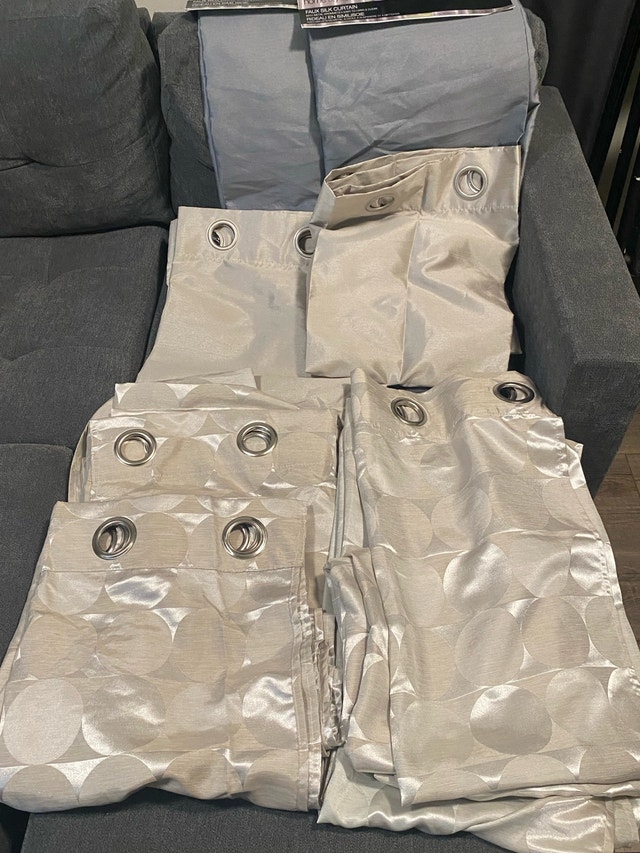 3 Sets of Gold Grey Faux Silk Curtains $50 for All - photo 4
