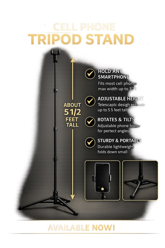 Adjustable Cell Phone Tripod Stand – 5.5 ft Tall - photo 2