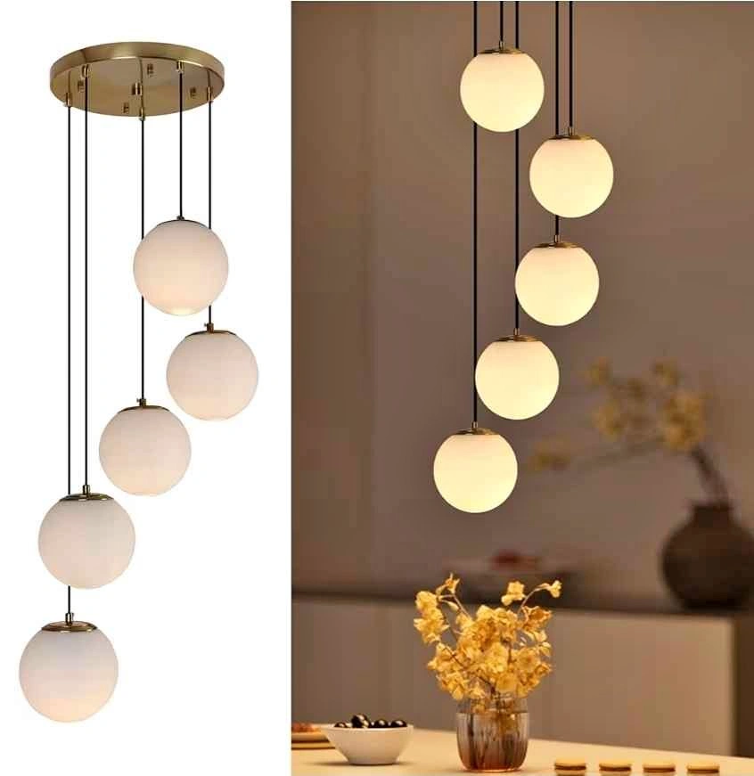 Modern 5-Light Brass Globe Chandelier Pendant Light, New
