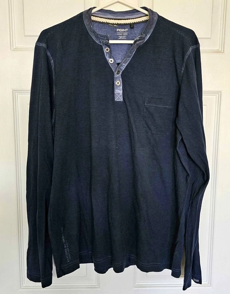 Point Zero Black Label Men's Long Sleeve Henley Shirt - Size Med