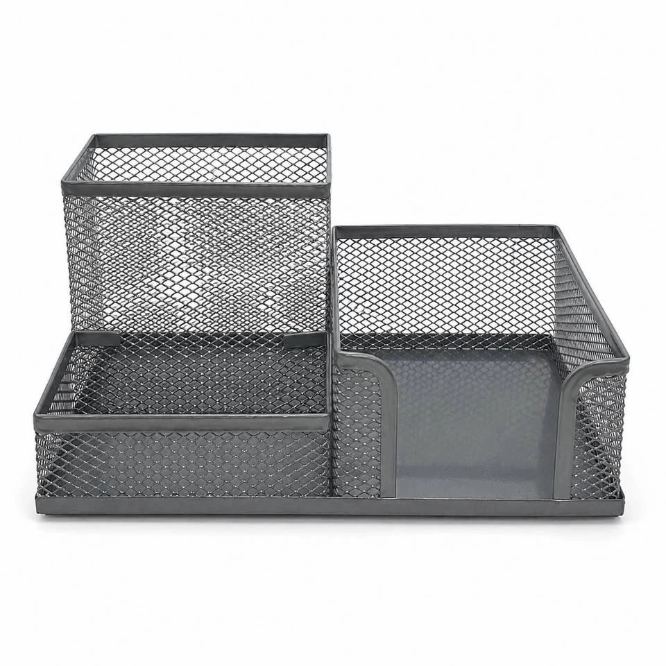 3-Compartment Metal Mesh Desk Organizer – Pen Holder & Tray - photo 2