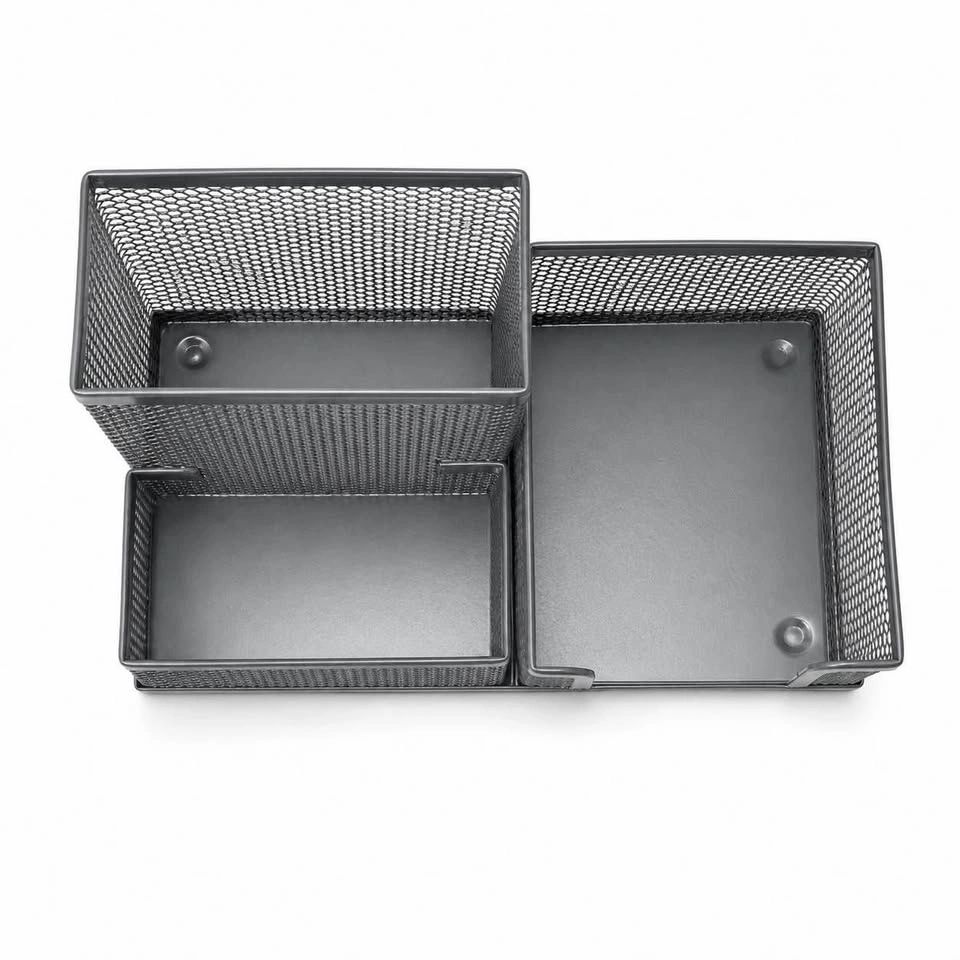 3-Compartment Metal Mesh Desk Organizer – Pen Holder & Tray - photo 3