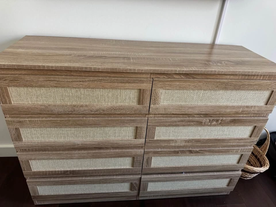 8-Drawer Dresser with Rattan Inlay