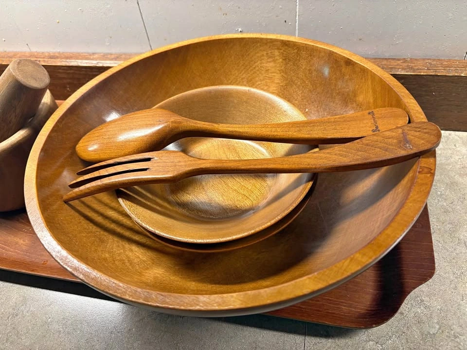 Vintage 1970’s Baribocraft Canada Retro Wooden Salad Set