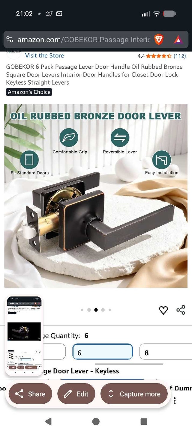 BNIB 6 Pack Passage Lever Door Handle Oil Rubbed Bronze Square - photo 2