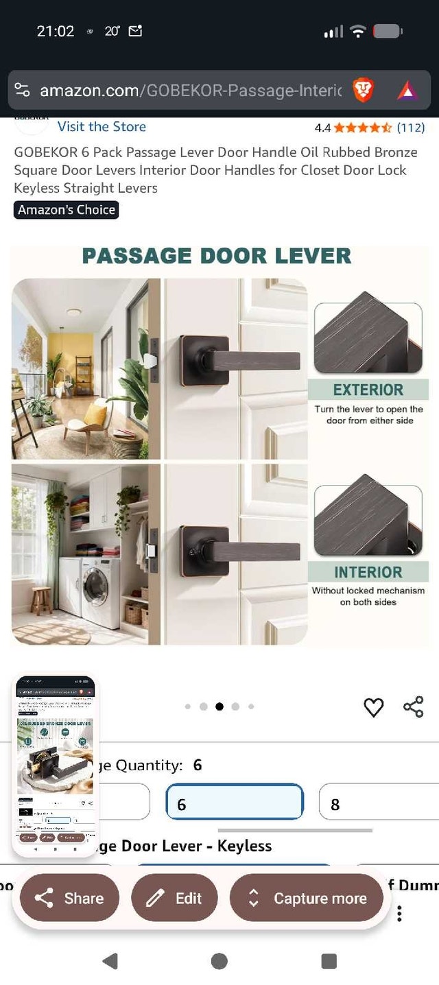 BNIB 6 Pack Passage Lever Door Handle Oil Rubbed Bronze Square - photo 3