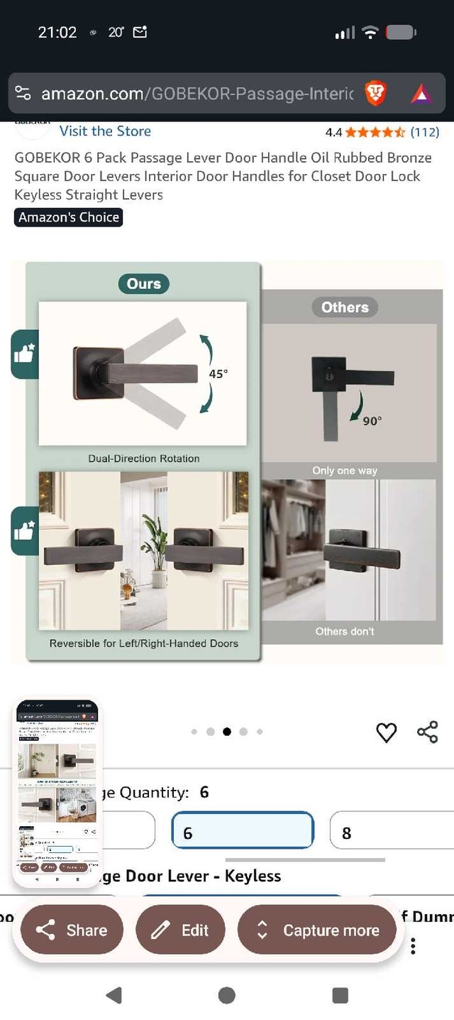 BNIB 6 Pack Passage Lever Door Handle Oil Rubbed Bronze Square - photo 5