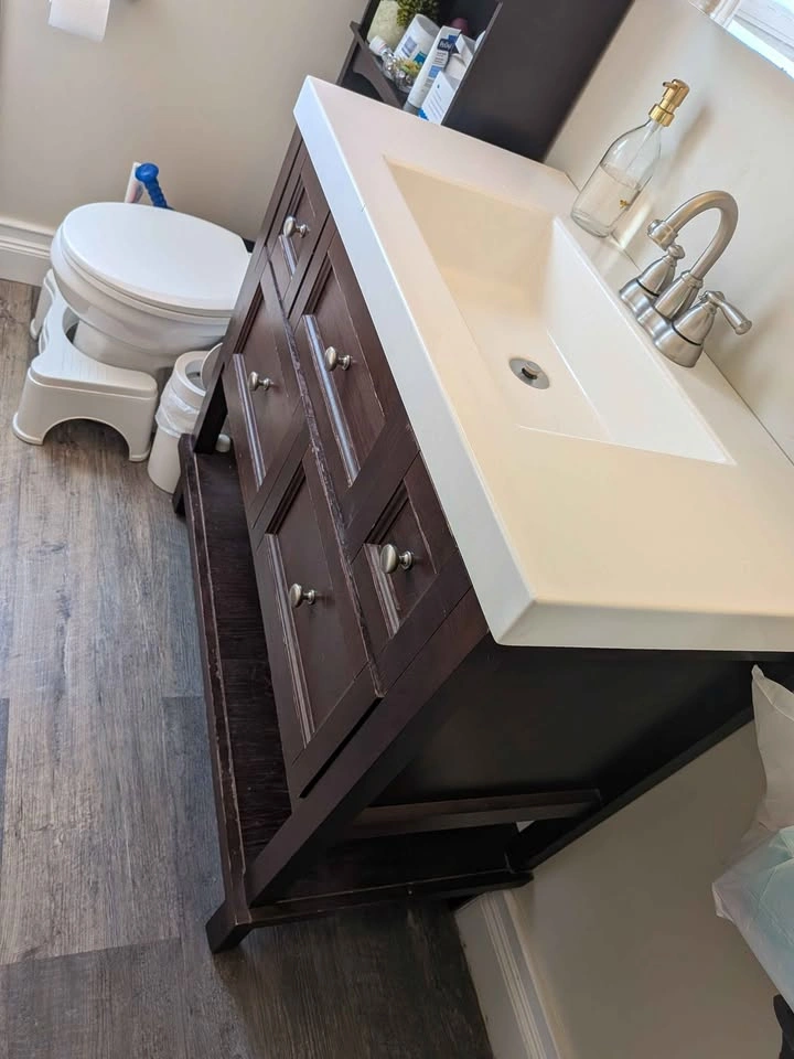 Dark Wood Bathroom Vanity with Sink and Faucet - photo 2