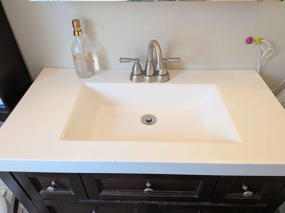 Dark Wood Bathroom Vanity with Sink and Faucet - photo 3