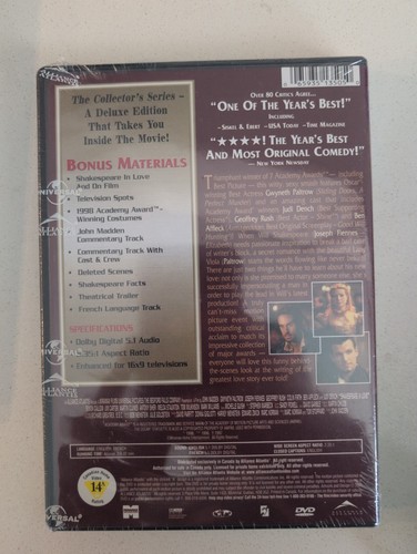 Shakespeare In Love DVD 1998 Miramax Collector's Series - photo 2