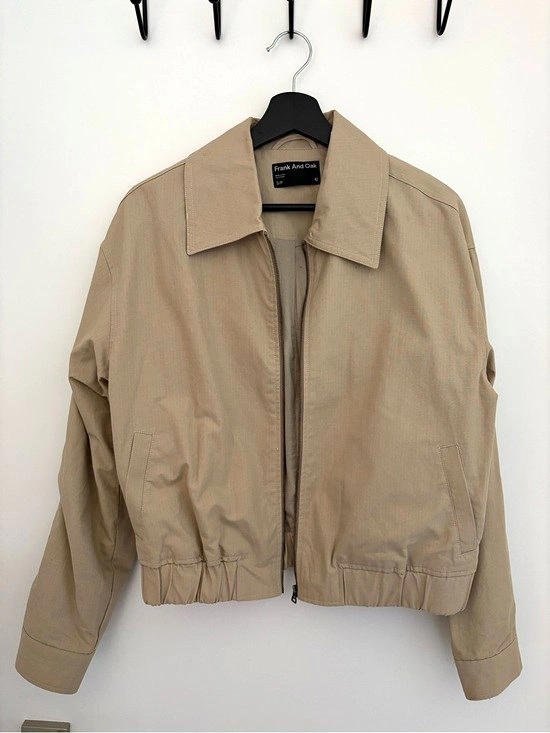 Zip Up Bomber Jacket in Light Beige - Small