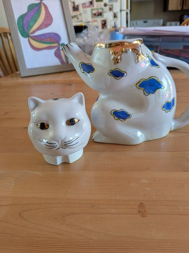 Vintage Gold Castle Chikusa Cat Teapot Hand Painted Japan 1950s - photo 4