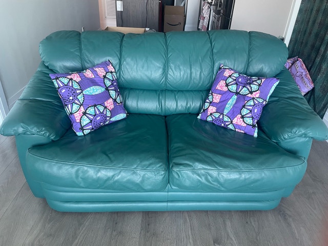 Teal Leather Loveseat