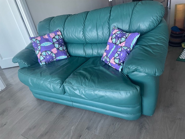 Teal Leather Loveseat - photo 2