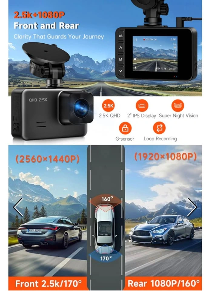 Dash Cam Front and Rear 2.5K+1080P Dual Camera - photo 2