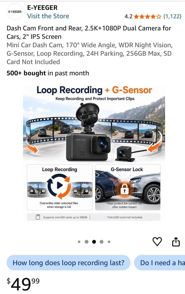 Dash Cam Front and Rear 2.5K+1080P Dual Camera - photo 4