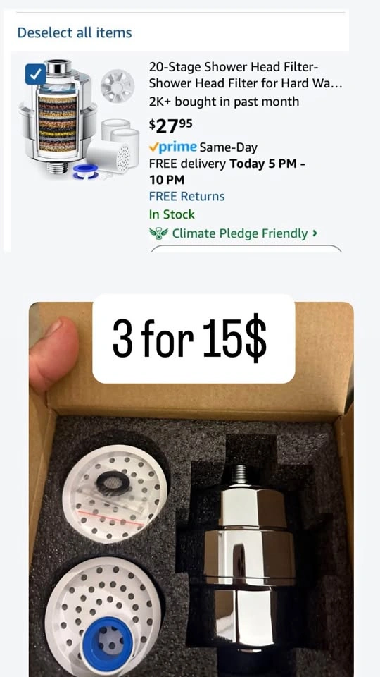 20-Stage Shower Head Filter with 3 Replaceable Cartridges