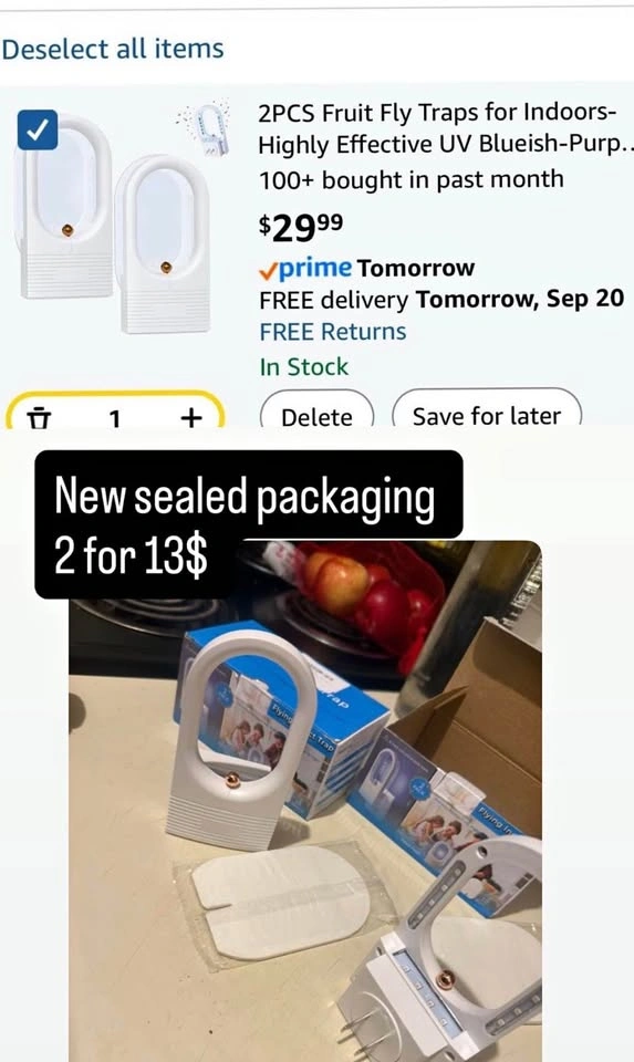2PCS Fruit Fly Traps for Indoors - UV Light Plug-in