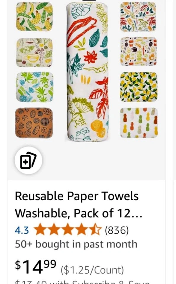 Reusable Paper Towels Washable, 12 Pack - Surprise Prints