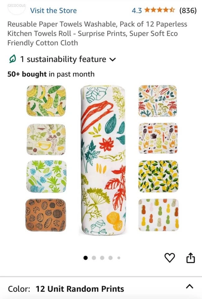 Reusable Paper Towels Washable, 12 Pack - Surprise Prints - photo 3