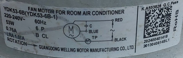 Welling YDK53-6B Fan Motor – 220-240V | Room AC | Tested - photo 5