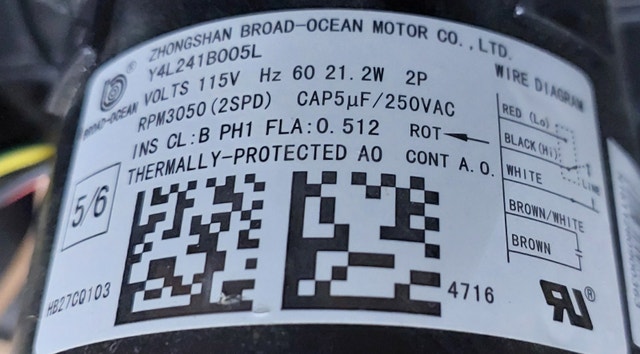 BROAD-OCEAN Draft Inducer / Blower Motor – Y4L241B005L - photo 4