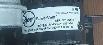 Rheem Draft Inducer Motor – Model JA1M161NS - M165 - photo 4