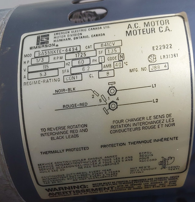 EMERSON / CANADA ELECTRIC Blower Motor – SA55NXTE-4494 - photo 2