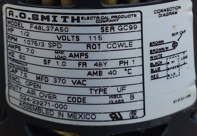 A.O. Smith Blower Motor – Model F48L37A50 (48Y Frame) - photo 5
