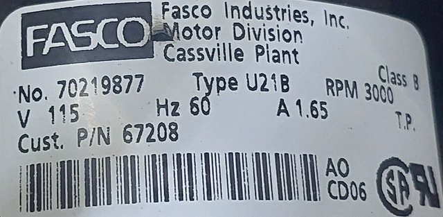Fasco Inducer Motor – Model 7021-9877 (Hot Water Heater) - photo 3