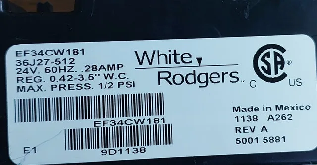 Gas Valve Specifications – White-Rodgers 36J27-512 - GCV 103 - photo 3