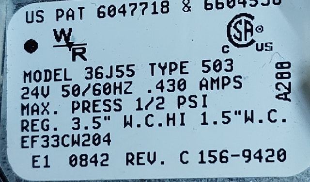 Gas Valve Specifications – White-Rodgers 36J55-503 - GCV101 - photo 4