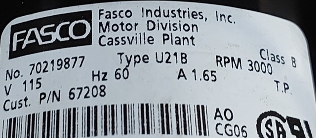 FASCO Inducer Motor – Model 70219877 (Cust. P/N 67208) - photo 3
