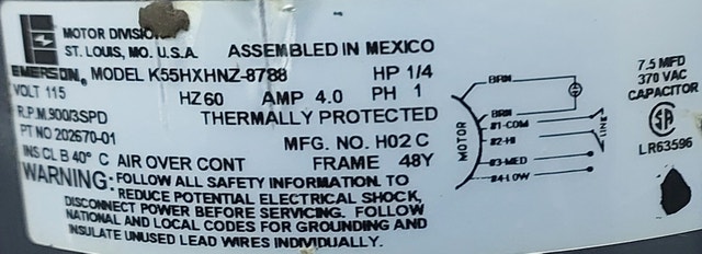 Emerson Blower Motor – Model K55HXHNZ-8788 -M063 - photo 3