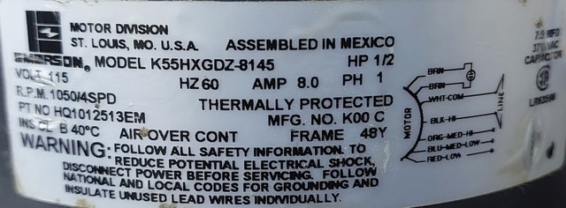 Emerson Blower Motor – Model K55HXGDZ-8145 - M062 - photo 3