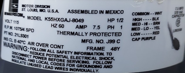Emerson Blower Motor – Model K55HXGAJ-8049 - M059 - photo 3