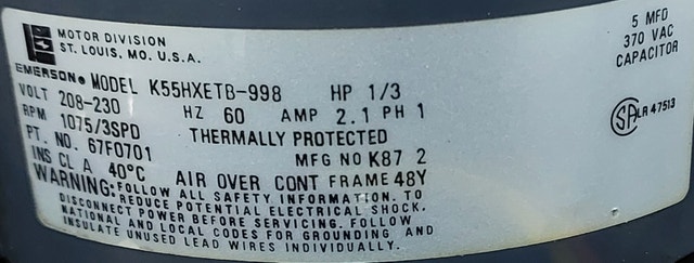 Emerson Multi-Speed Blower Motor – Model K55HXETB-998 - photo 3