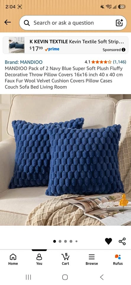 3 Sets of 2 Throw Pillows with Soft Plush Fluffy Covers - NEW